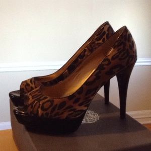 Guess Cheetah & Patent Leather Platform Heels